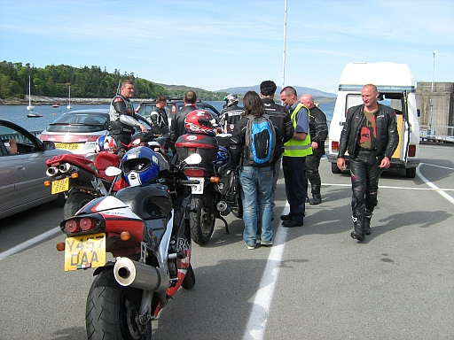 bikes and bikers in the que for the armadale to mallaig ferry